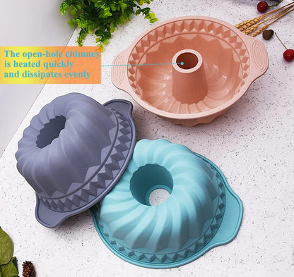 2 PCS Non-stick Fluted Silicone Cake Pans, 8.7 Inch with Sturdy Handle, Perfect Bakeware for Cake, Jello, Gelatin,