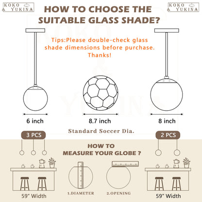 KoKo&Yukina 6 Inch Milk White Glass Globes Shade Frosted Replacement Glass Shades - 2.67" Fitter Opening - Lighting Fixture Replacement