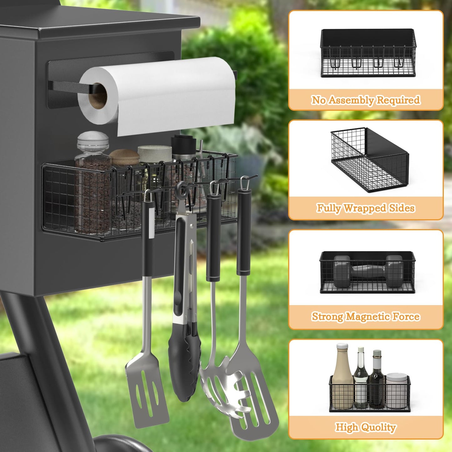 Sirozi 1 Pack Magnetic Storage Bin and Paper Towel Holder for Traeger Smoker Grills, Suit for Traeger Ironwood 885, Pro Series 34, Pro Series 22, Pro D2 575, Pro 780, Ironwood 650, Z-Grills, Pit boss