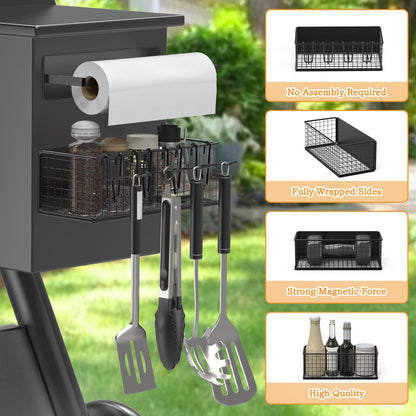 Sirozi 1 Pack Magnetic Storage Bin and Paper Towel Holder for Traeger Smoker Grills, Suit for Traeger Ironwood 885, Pro Series 34, Pro Series 22, Pro D2 575, Pro 780, Ironwood 650, Z-Grills, Pit boss