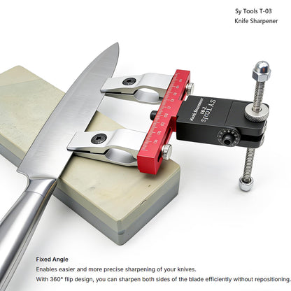 T-03 Aluminum Precision Fixed-Angle Knife Sharpener Tool Professional Knife Sharpening System | 304 Stainless Steel Knurled Nut for Angle Adjustment, 360° Flip, Laser‑Etched Angle Scale, Dual Clamps