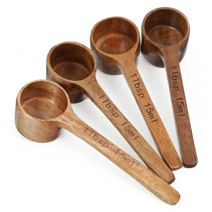 4 Pack Coffee Acacia Wooden Scoop Wooden Measuring Scoops for Canisters Jars 15ml 1 Tablespoon Small Coffee Scoop Acacia Woodens Measuring Spoons Home Kitchen Accessories for Beans Sugar Tea Bath Salt