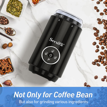 Secura Brands Electric Coffee Grinder with Coarse to Fine Multiple Grind Setting for Coffee Bean, Spices & Herbs, Black