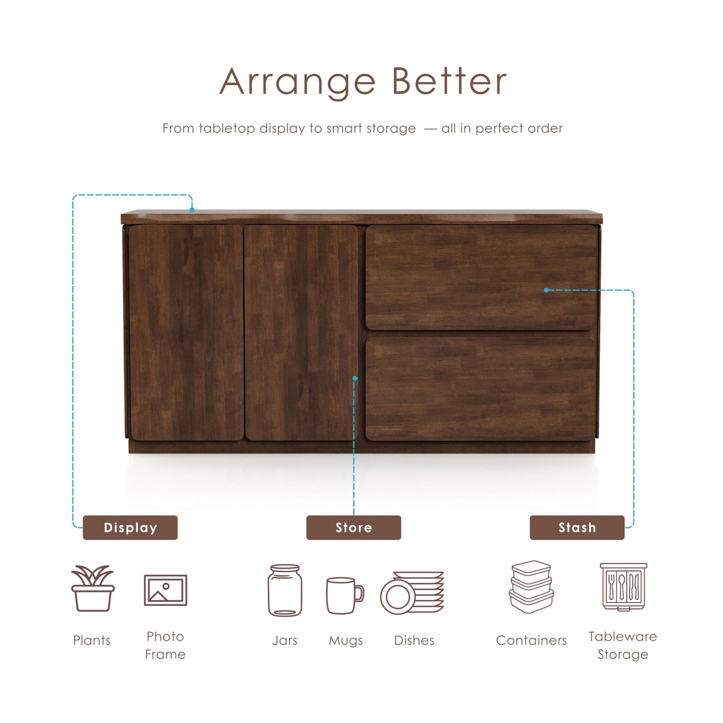 Furniture of America Nazaen II Mid-Century Modern Solid Wood 71-inch Sideboard Buffet Cabinet with Secret Hidden Drawers, Credenzas for Living Room, Dining Room, Office, Rich Walnut