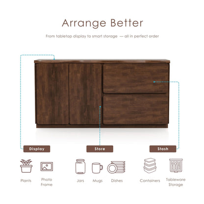 Furniture of America Nazaen II Mid-Century Modern Solid Wood 71-inch Sideboard Buffet Cabinet with Secret Hidden Drawers, Credenzas for Living Room, Dining Room, Office, Rich Walnut