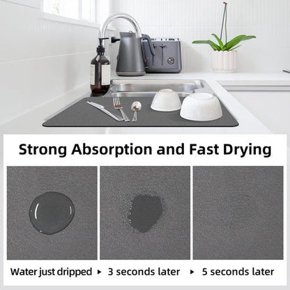 LOPNUR Dish Drying Mat - Super Absorbent Diatomite Kitchen Pad | 18"x16" Heat Resistant, Grey