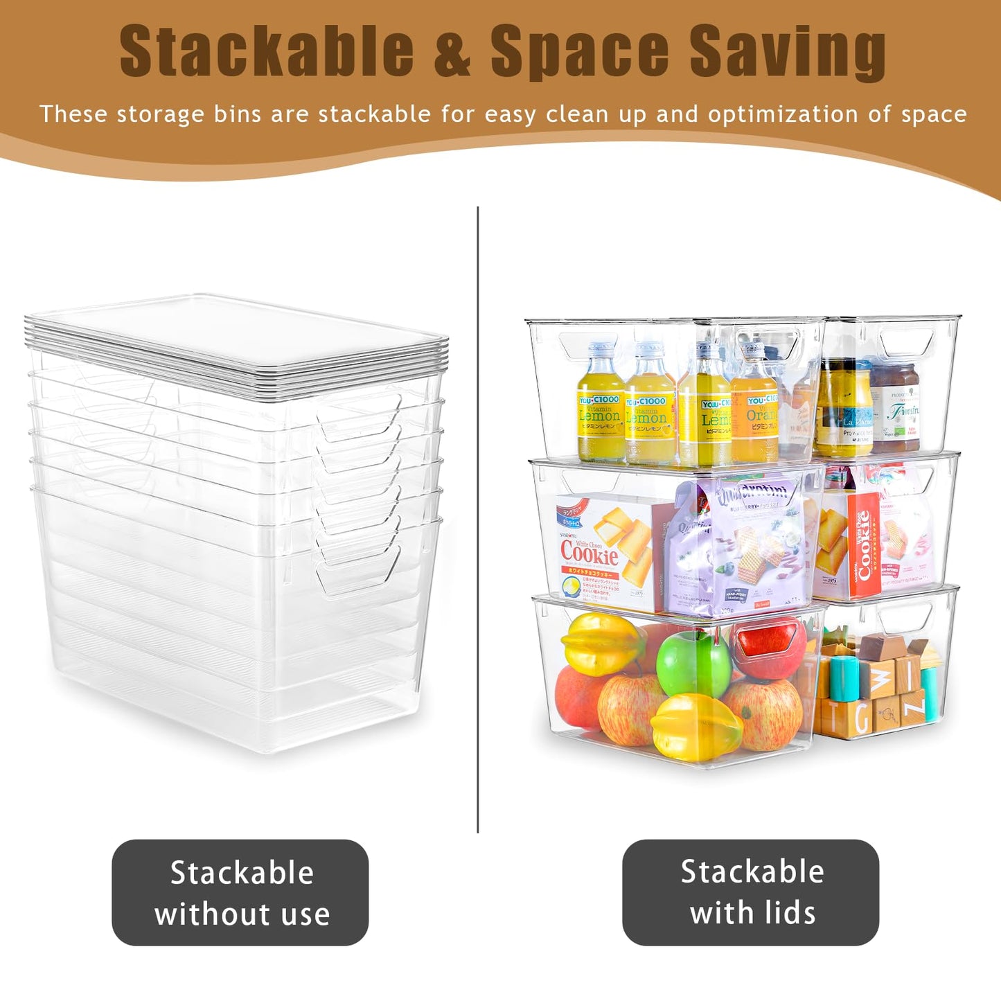 6 Pack Clear Storage Bins with Lids, 7 Quart Stackable Storage Boxes for Storage and Organization, Plastic Storage Containers with Lids, Plastic Bins with Handles for Office, Bedroom, Study Room