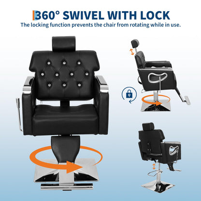 GAOMON Barber Chair, Salon Chairs for Hair Stylist Soft Leather, Hydraulic Pump Adjustable Height, 330 Lbs, 360° Swivel with Lock, for Salon Barbershop Hair Stylist Professional