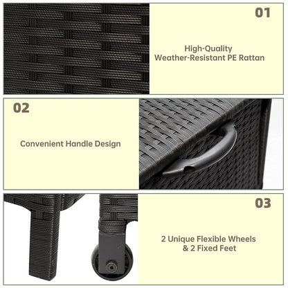 Outdoor Wicker Storage Box, Rattan Woven Bin Deck Box, Large Capacity Water-resistant Container for Patio Garden Tools, Pool Toys, Pillows, Cushions (Black)