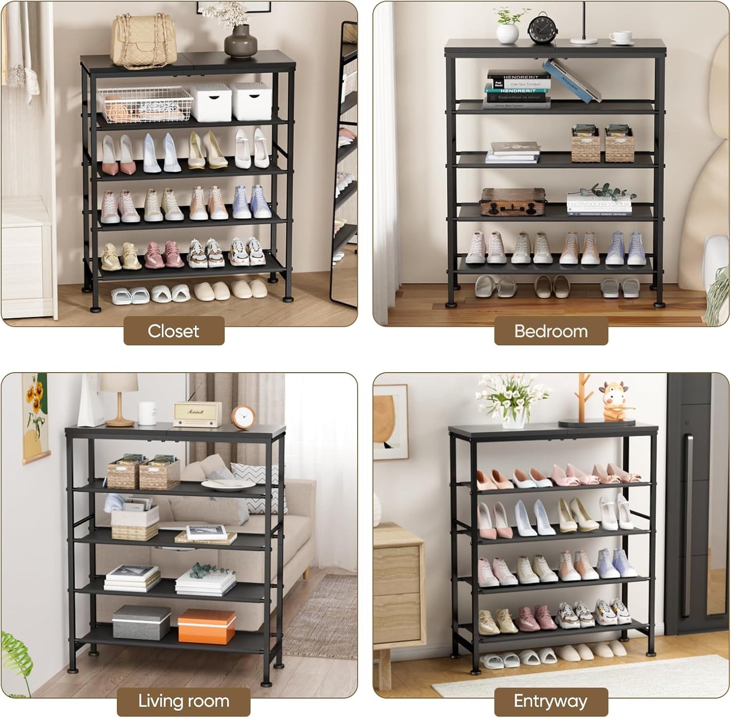 5 Closet,Industrial, Mavivegue Metal Shoe Rack, Tier Shoe Organizer with MDF Board and Non-Woven Fabric, Shoe Rack