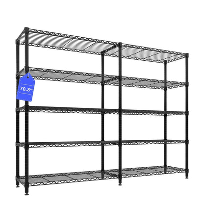 Garvee 71"Wide Storage Shelves Metal Shelving Units 5 Tier, Wire Shelving Rack 1325LBS Heavy Duty Adjustable for Storage, 71"W x 15.8"D x 70.5"H Standing Shelf Unit, for Kitchen Garage Pantry Basement