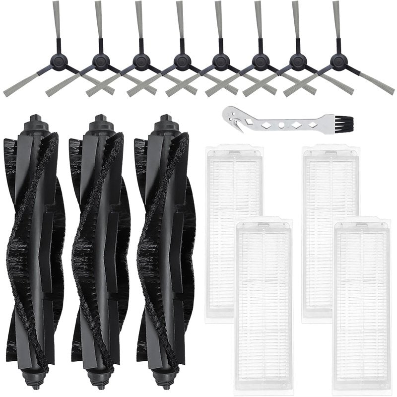 WVCR200S Replacement Parts for WYZE Robot Vacuum Cleaner WVCR200S Spare Accessories, 3 Main Roller Brush, 8 Side Brushes, 4 Hepa Filters, 1 Cleaning Tool
