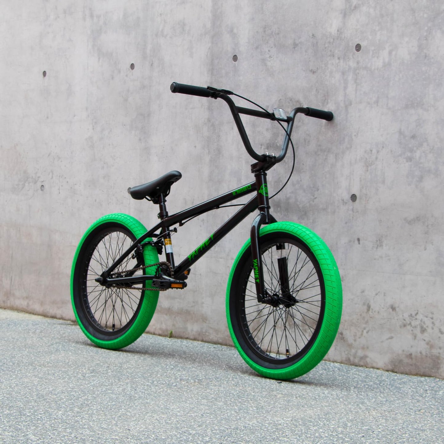 cubsala Freestyle BMX Bike, 20 Inch Yaphet Bicycle for Teen Beginner Adult Riders, Bike with 360° Rotating Handlebar and 4 pegs, Black with Green Tires