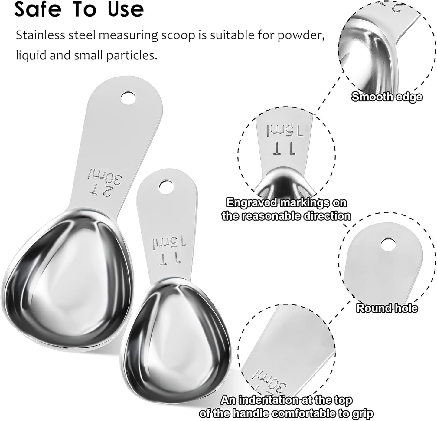 Smithccraft Measuring Coffee Scoop - 18/8 Stainless Steel Set of 2, Metric & US Tablespoons 15ml and 30ml