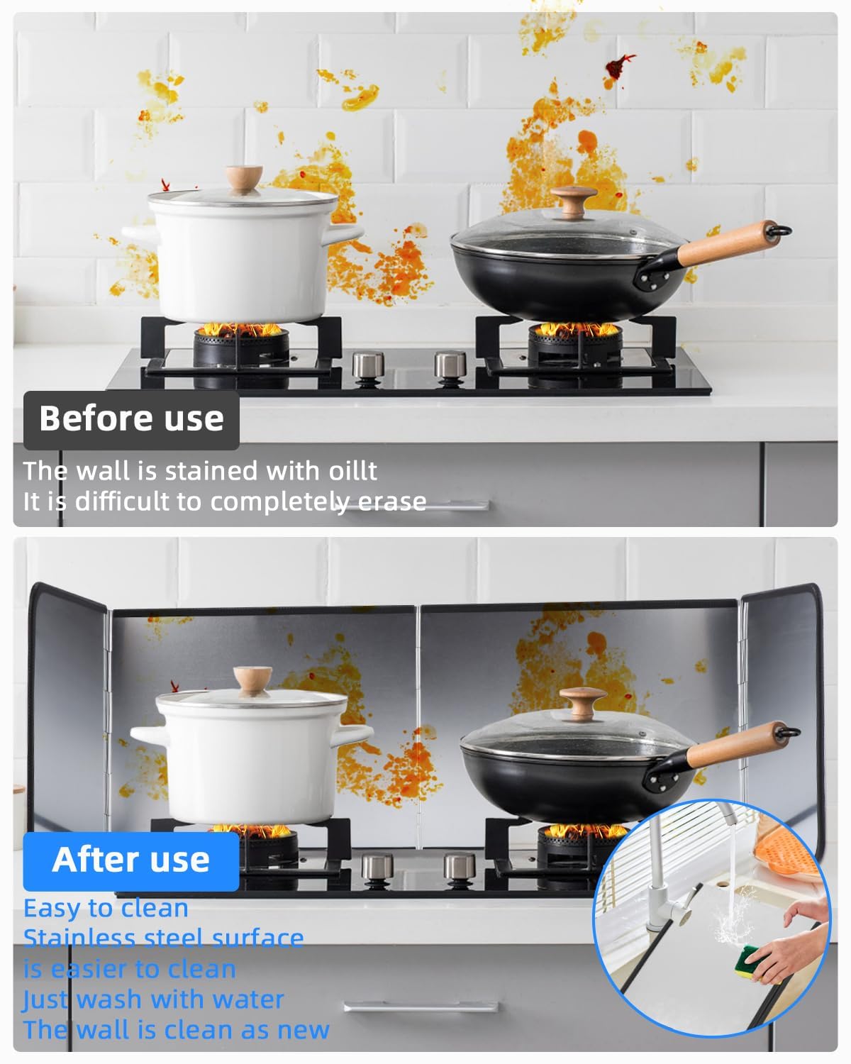 4 Sided Splatter Guard Foldable Stainless Steel Stove Splash Guard 11.8″ Height Oil Splatter Screens for Frying Kitchen Backsplash Protector Nonstick Oil Splatter Guard for Cooking