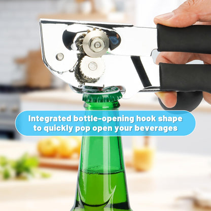 AGIgear Commercial Can Opener,Stainless Steel Heavy Duty Hand Crank Manual Can Openers with Comfortable Extra-long Handles,Ergonomic Design,Black