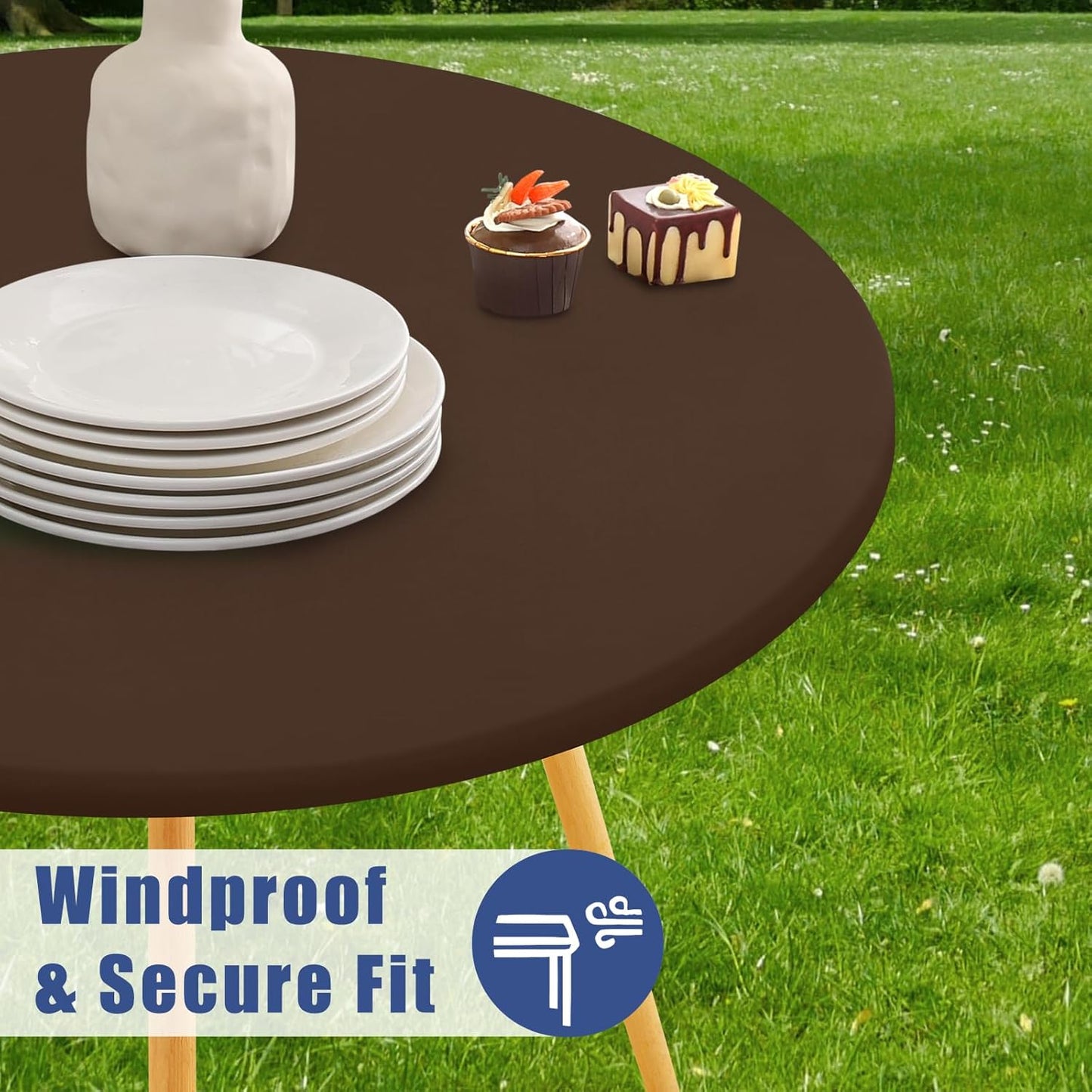 25"-30" Moosfor Round Spandex Tablecloth, Elastic Fitted Waterproof Tablecloths for Tables, Stretch Washable Picnic
