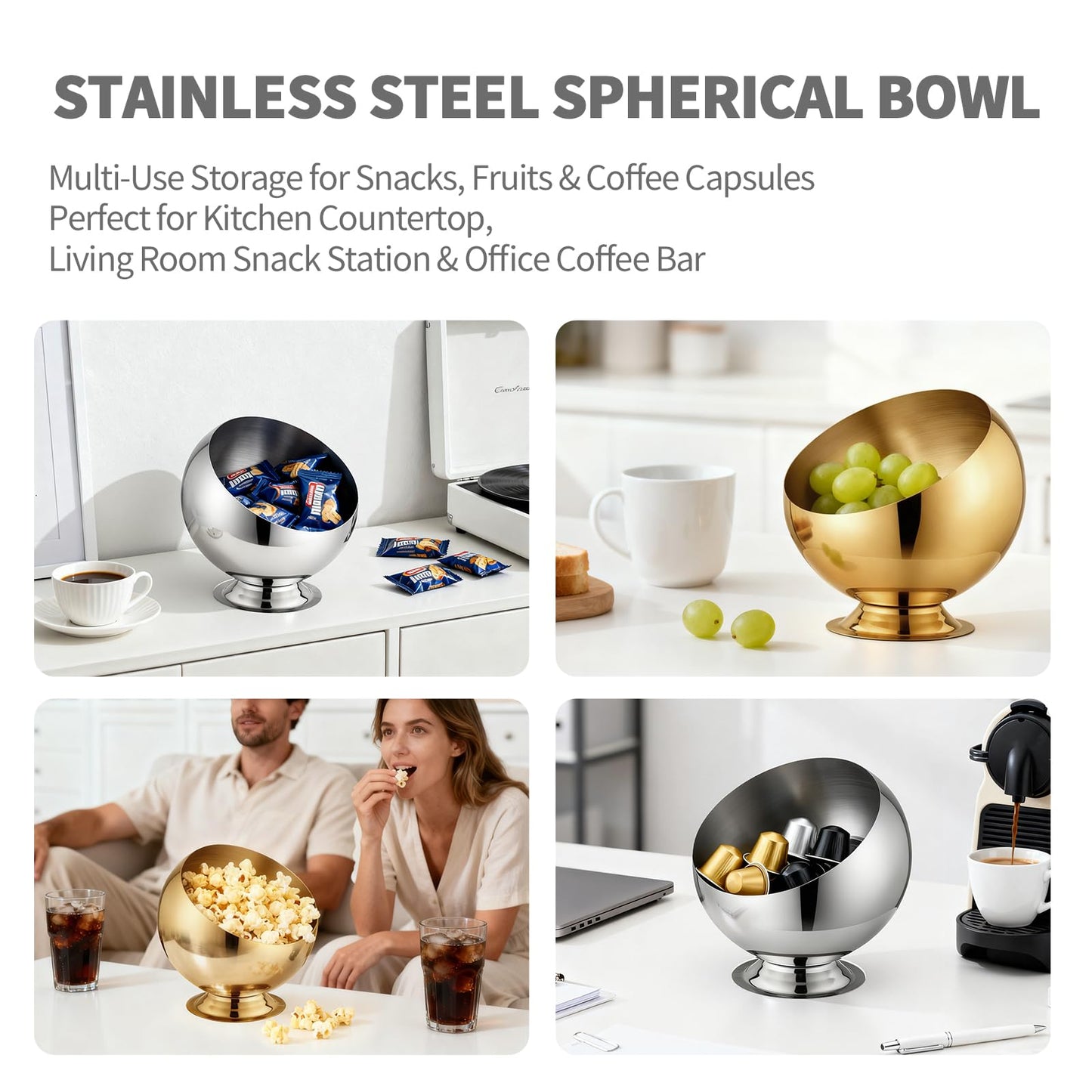 shoxil Coffee Pod Holder - Large Capacity Metal K Cup serve for Nespresso Pod Storage Container with Silver Finish, Multi-Use Creamer & Candy Bowl for Countertop, Coffee Bar Accessories(Silver)