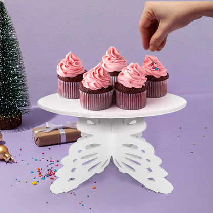 AOCEAN 12 Inch Butterfly Cake Stand, White Butterfly PVC Cake Holder for Birthday Wedding Party, Round Cake Stand for Dessert Table