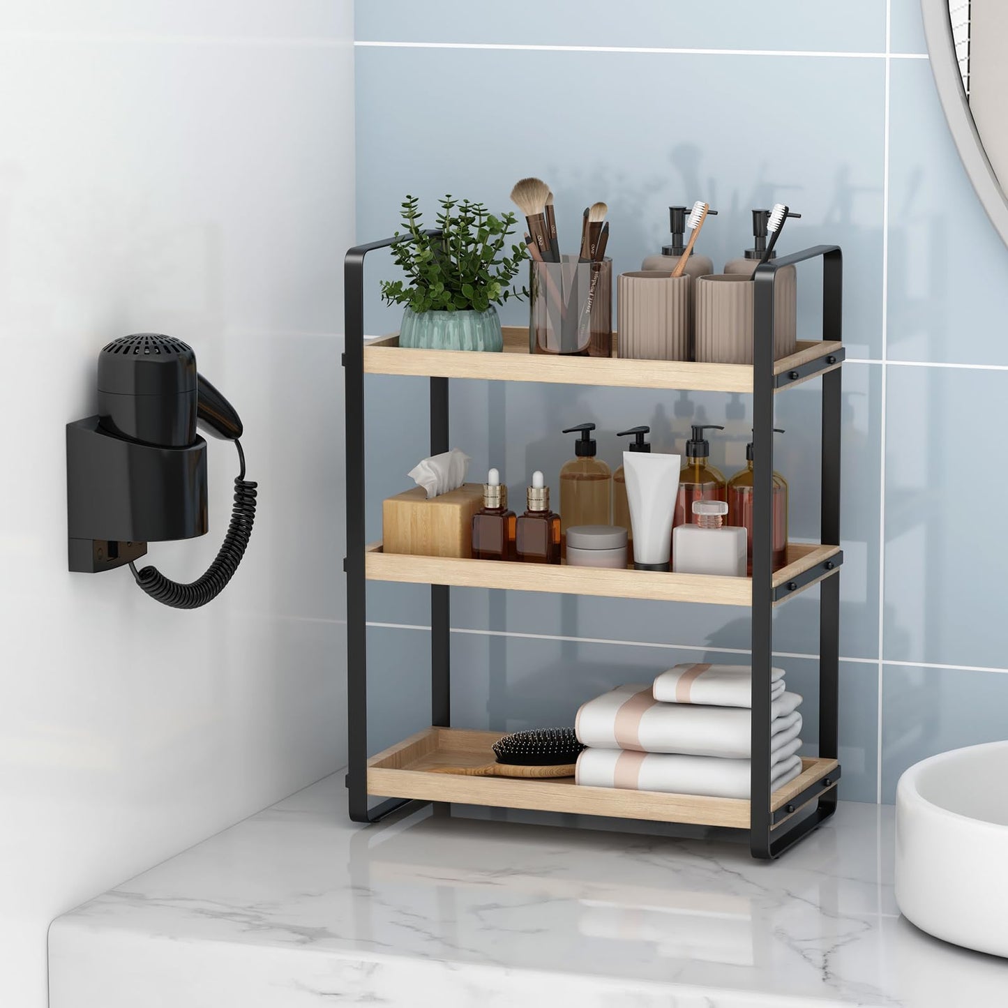Bathroom Counter Organizer,Bathroom Countertop Organizer,Counter Shelf,Countertop Storage,Organization and Storage,Makeup Shelf,Sink Caddy(Brown 3 Tier)