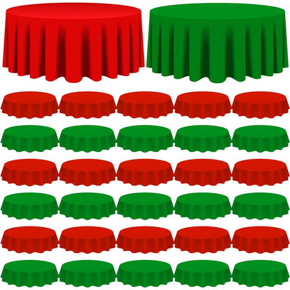 Amylove 48 Pcs Christmas Plastic Tablecloth 84 Inch Round Disposable Plastic Table Cloth Waterproof Decorative Table Cover for Parties Christmas Decor (Red,Green)