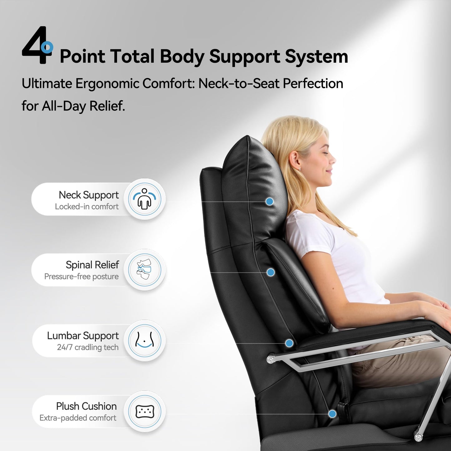 OKUP® M80 Dual Motor Electric Executive Office Chair with Footrest, Comfortable Reclining Office Chair Wide Seat, Ergonomic Leather Home Office Desk Chair, Black, No Massage