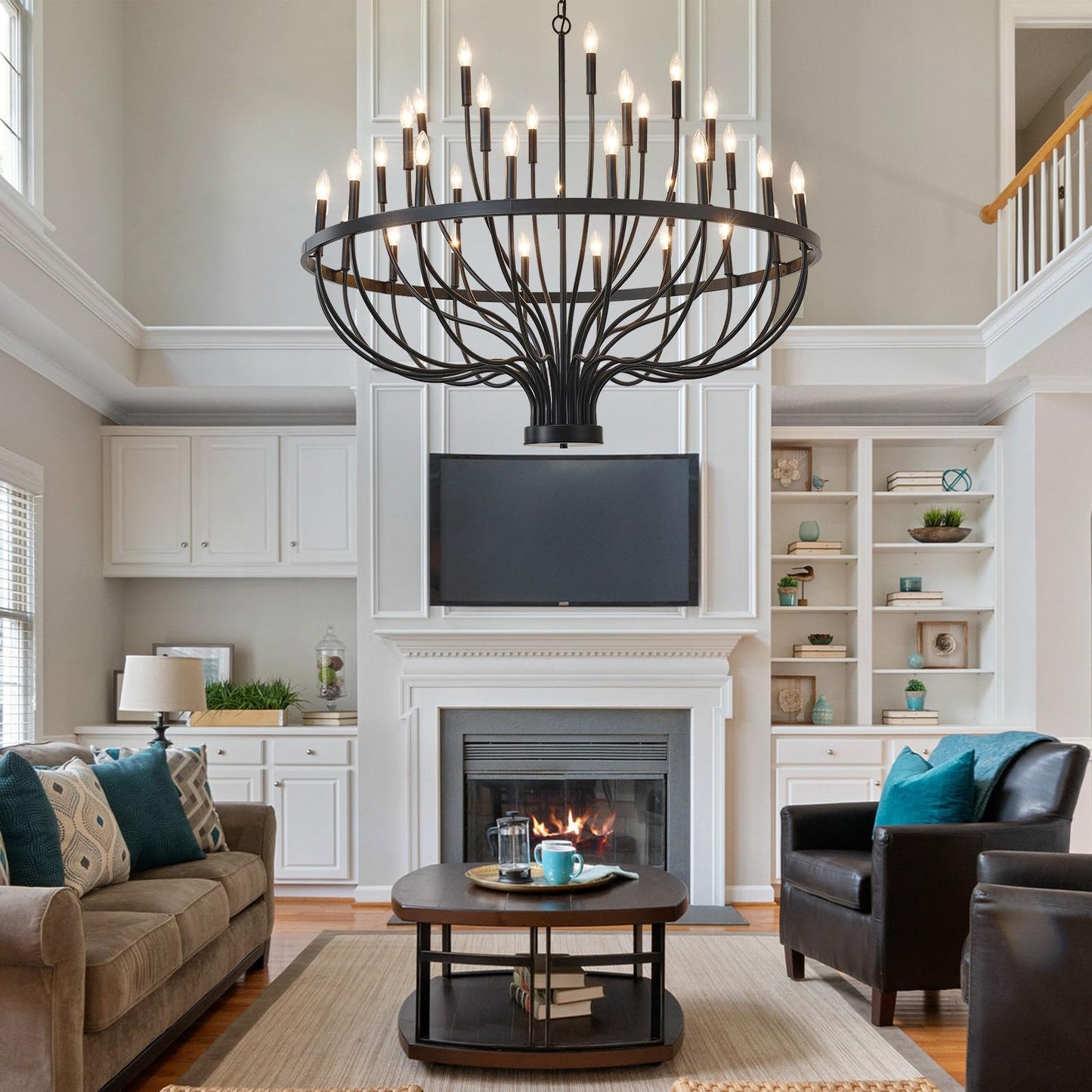 HHR 48-Inch Farmhouse Foyer Chandelier Entryway High Ceiling, 33-Light Candle Chandelier Light Fixtures Modern Black Chandeliers for Dining Room Bedroom Hallway Kitchen Living Room