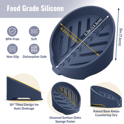 NiHome Silicone Sponge Holder Compatible with Scrub Daddy Mommy Sponges for Kitchen & Bathroom, Auto Draining Organizer, Holds Multiple Sponges & Cleaning Tools, Food-Grade, Dishwasher Safe(Dark Blue)