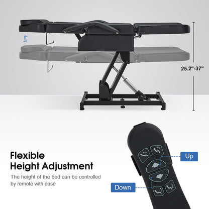 BarberPub Fully Electric Facial Bed with 3 Motor for Esthetician, Electric Tattoo Chair for Client, Facial Bed for Esthetician, Massage Adjustment 2751 (Black, Height (Flat): 25.2"–37")