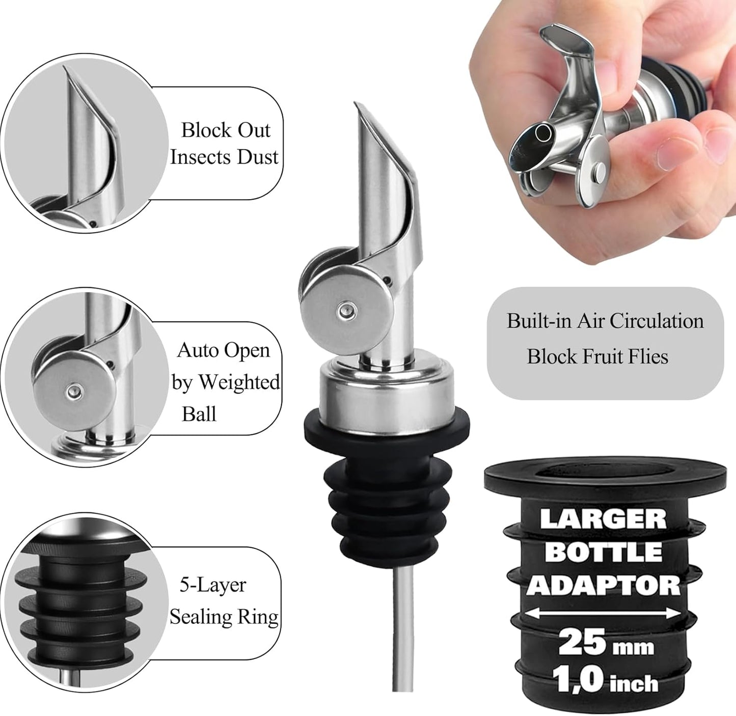 12 Pack Olive Oil Pour Spout with Adapters, Oils Pourer for Olive Oil Dispenser Bottle, Easily Turn Your Bottles into