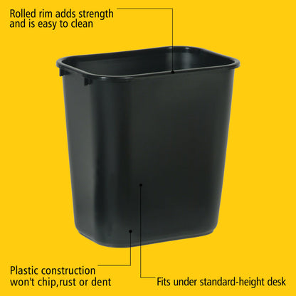 Rubbermaid Commercial Products Wastebasket/Trash Can, 7-Gallon/28-Quart, Black, Plastic, for Bedroom/Bathroom/Office, Fits Under Desk/Sink/Cabinet, Pack of 4