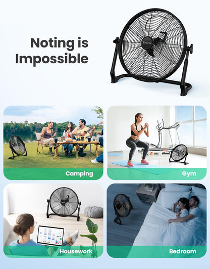 Tonree 18" Portable Battery Operated Floor Fan, Hi-Velocity Rechargeable Cordless Fan, USB Phone Charge, 12-60H Runtime, Quiet, Wireless, Hi-Airflow, For Camping Home Gym Patio Outdoor Summer Gazebo