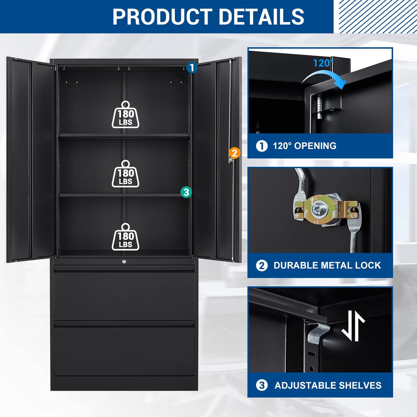 Fesbos Metal Cabinets with Lockable Drawers and Doors Lateral File Cabinets Steel Filing Lockers Book Case for Home Office Hanging Files Letter/Legal/F4/A4 Size