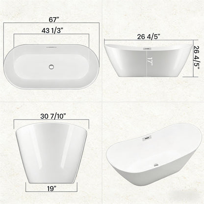 GarveeLife 67 Inch Freestanding Bathtub, Deep Soaking Acrylic Tub for Modern Bathroom, Standalone Soaker with Polished Chrome Overflow and Drain, CUPC Certified, White Glossy Finish