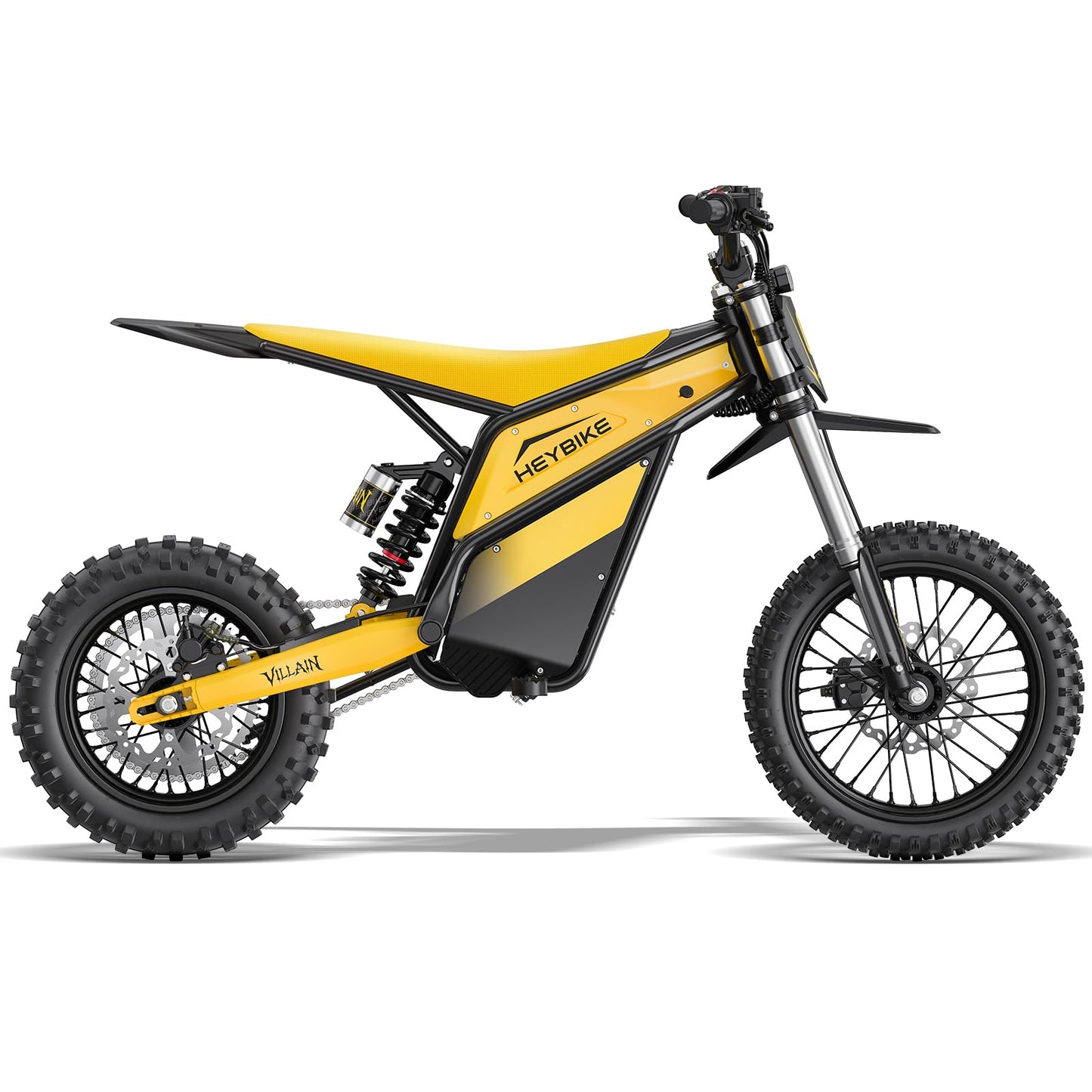 Heybike Villain Electric Dirt Bike with 4160W Motor, 52V 26AH E Dirt Bike, 14/12" Fat Tire Dirtbike with Hydraulic Brakes, Up to 45 MPH & 50 Miles Moped Style Ebike（Standard; Sunflower Yellow）