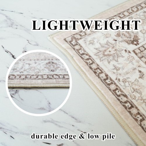 Hallway Vintage Washable Runner Rug - Soft Non-Slip Indoor Carpet for Entryway, Kitchen & Living Room (3x16, Beige)