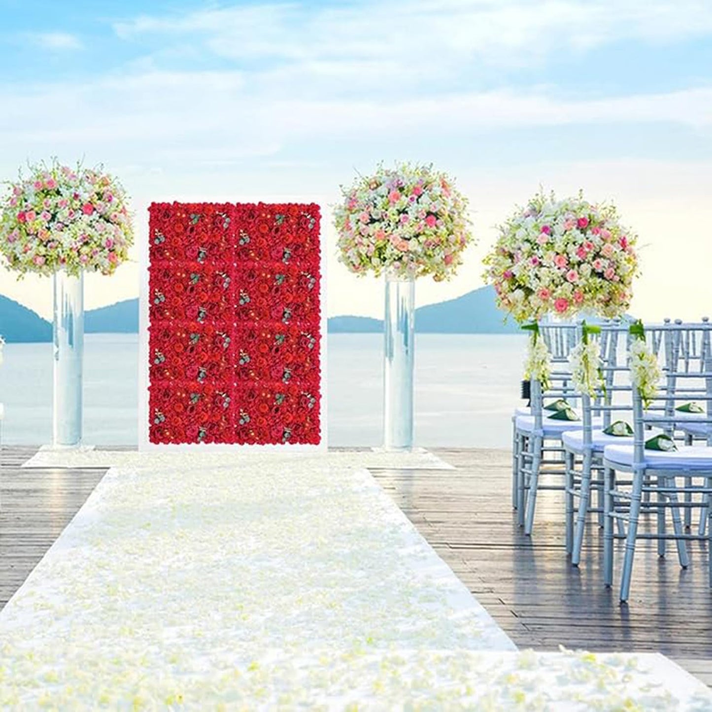 GOUZIBHD 6 Pack Flower Wall Panel Backdrop 24 X 16inch Artificial Flower Wall Mat Silk Rose Floral Panel for Wedding Party Bridal Shower Background Decoration