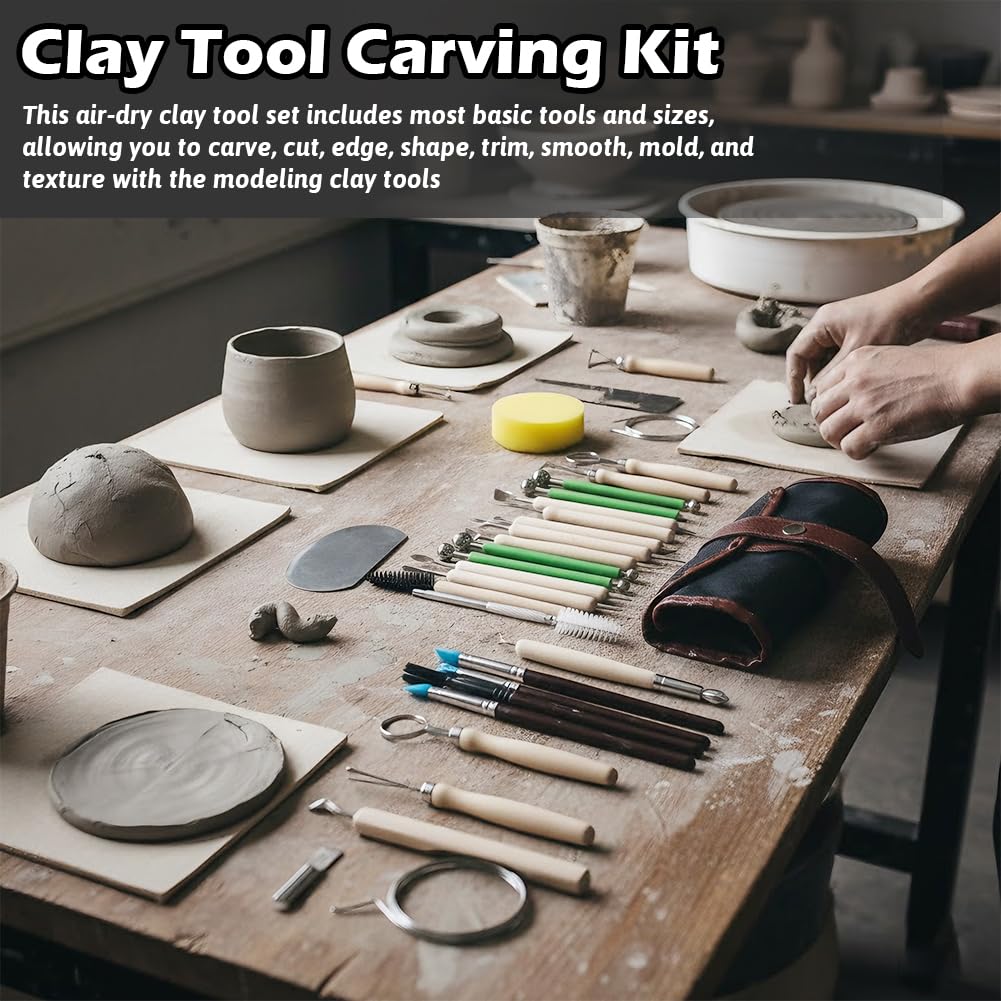 42 PCS Pottery Tools, Clay Sculpting Tools Kit, Clay Tools for DIY Handcraft Modeling Carving Trimming, Molding, Shaping(with Storage Bag)