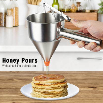 Pancake Batter Dispenser, Large 40oz/1200ml Multi-Caliber Stainless Steel Funnel Cake Dispenser with Stand for Commercial and Home Use