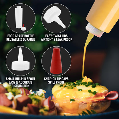 Zulay 2-Pack Squeeze Bottles for Sauces & Condiments - 17oz Squirt Bottles with Small Pointed Nozzle and Cap - BPA-Free, Leak-Proof, Reusable Plastic Dispenser for Ketchup, Mayonnaise, Oil