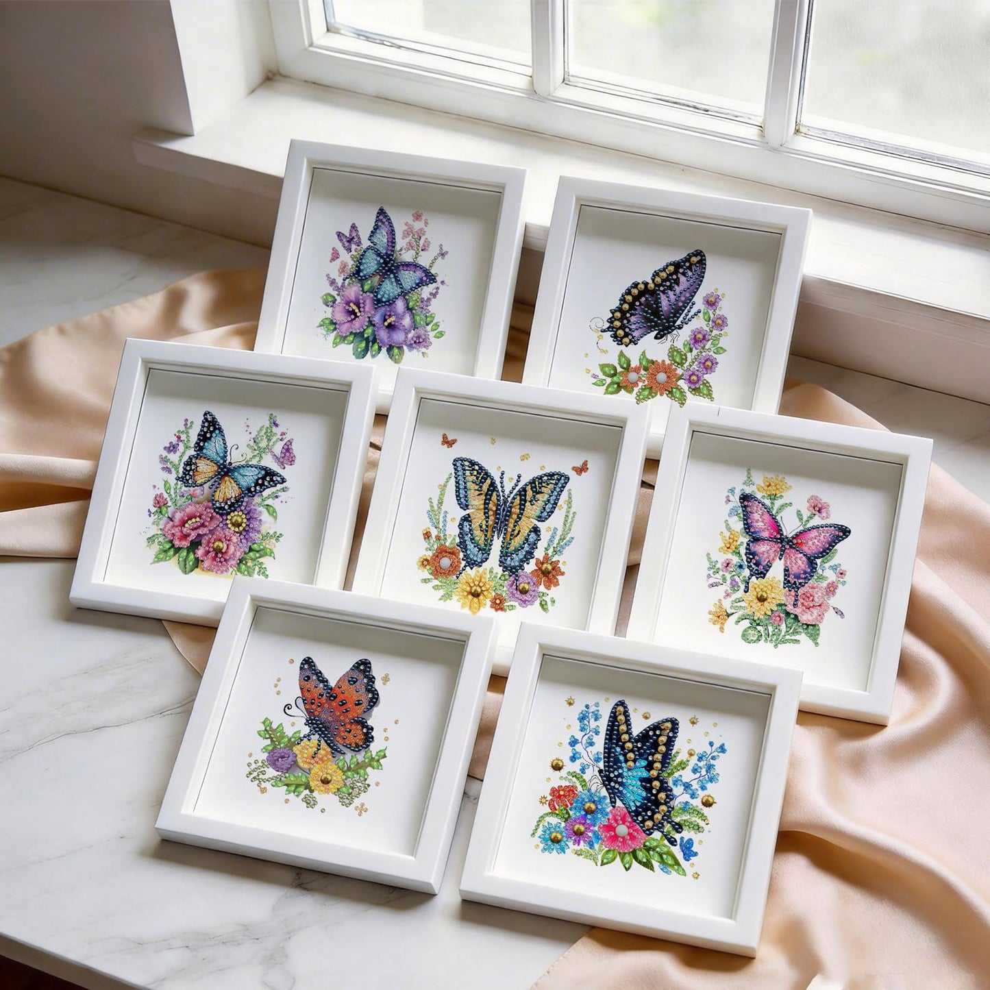 DOZEEZOP 12-Pack Interchangeable Diamond Art Kits for Adults Beginners Teens with Frame, Butterfly & Floral 5D Diamond Paintings with Round Partial Drill, Home Decor DIY Craft Gift (7x7 Inch)