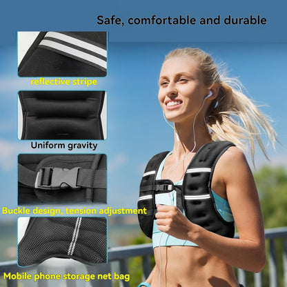 Weighted Vest with Reflective Strips, 8lb /12lb/15lb/20lb/25lb/30lb for Fitness Training Workout, Strength Training, Running, Muscle Building, Weight Loss, Weightlifting (20lb)