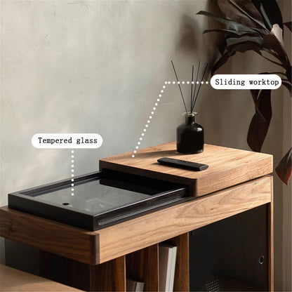 uP9sF2mD DVD Shelf Organizer Retro Minimalism Wooden Vinyl Record Rack Side Cabinet with Sliding Glass CD Storage Rack