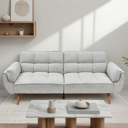 Trygoal Convertible Futon Sofa Bed, Modern Futon Couch with 2 Pillows, Small Futons Couch with Adjustable Armrest & Backrest, Loveseat Sofa Bed for Living Room, Bedroom, Gray