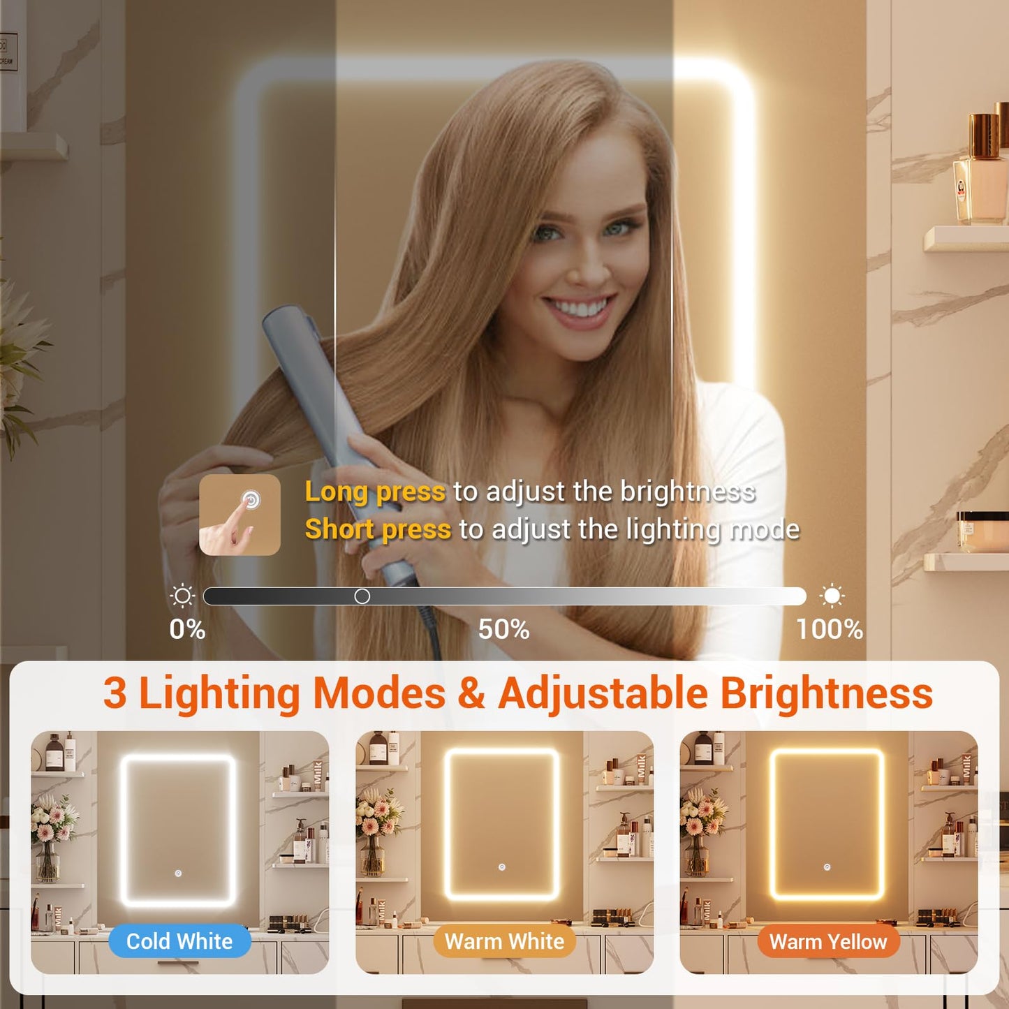 GarveeTech Makeup Vanity with Mirror, Light and Chair, Power Outlet, Hairdryer Holder, 7 Drawers, 3 Lighting Modes Brightness Adjustable Dressing Table for Bedroom