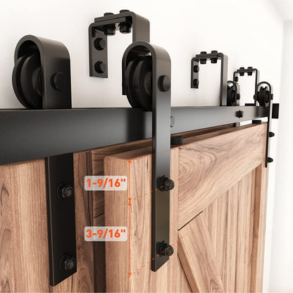 ZEKOO 12FT Double Track Bypass Sliding Barn Door Hardware Kit for 2 Doors, Bypass Barn Door Track Kit, Low Ceiling, Easy Install, J Shape Hanger, Fit 72" Wide Door Panel