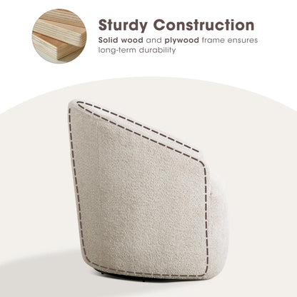 Ink+Ivy Bonn Swivel Accent Chair Cozy Plush Boucle Upholstered Barrel Chair for Living Room, Modern Family Room Sofa Bedroom Lounge Furniture, 30" W Cream