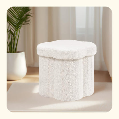 12.6"x12.6"x12.6" PINPLUS Storage Ottoman Cube Flower-Shaped Boucle Footrest Stool with Hidden Storage
