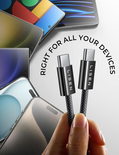 LISEN for iPhone 16 15 USB C to USB C Fast Charging, 60W USB C Cable Type C Fast Charging Cable for iPhone 16 15,Samsung Galaxy S25 Ultra Plus S24 S23 iPad Pro 13 12.9inch, iPad Air 5,White 3Pack 6FT