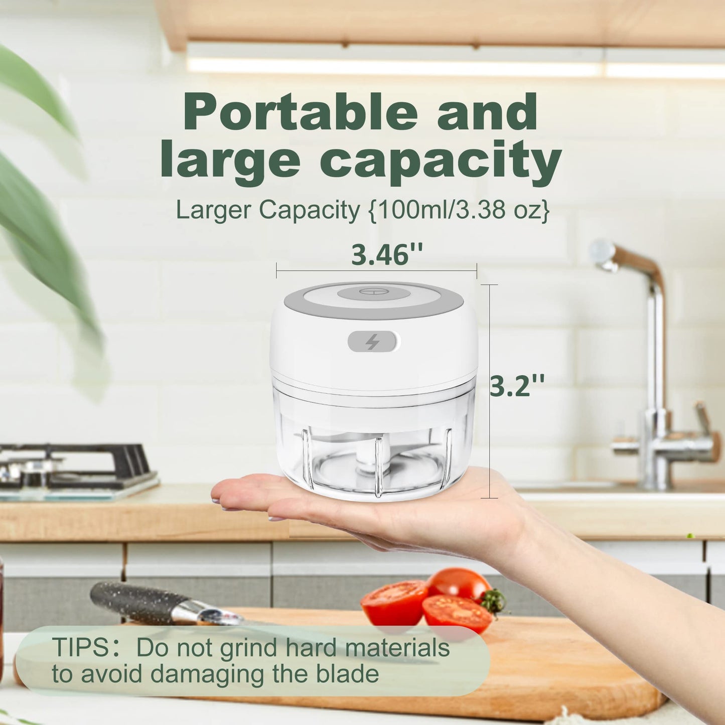 Electric-Herb-Grinder-Large-3.4oz-USB Rechargeable, 3.5'' Powerful Grinder for Dry and Fresh Herbs and Spices, Portable Waterproof, Better Control of Herb Coarseness, Practical and Muntifuctional